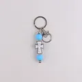 Porte-clés en perles de silicone bleu avec pendentif croix anneau métallique sac - Bleu