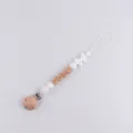 Silicone and wood baby pacifier clip teething toy with beads and bow design variant - White Bow