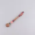 Baby pacifier clip with silicone beads, wooden letter blocks and cute pink bow design. - Dusty Rose Crochet Ball