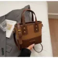 Borsa a tracolla da donna rétro color-block con manico, elegante borsa in camoscio e pelle. - senza ciondolo / Marrone