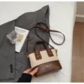 Borsa a mano retrò bicolore chic da donna, elegante borsa a tracolla e borsa a spalla. - senza ciondolo / Bianco avorio