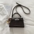 Dark brown crocodile pattern handbag top handle crossbody bag for women stylish chic. - With Pendant / Coffee