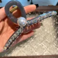 Korean style large hair claw clip with faux pearl and sparkling rhinestones for women. - Gray