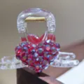 Clear rhinestone heart hair claw clip for women, sparkling crystal medium shark hair clamp. - Rose Red