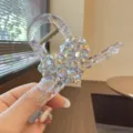 Clear rhinestone heart hair claw clip detail, sparkling crystal shark clip for elegant daily wear. - White