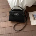 Black crocodile pattern stylish women handbag shoulder crossbody bag fashion item - No Pendant / Black