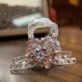 Crystal rhinestone hair claw clip for women, sparkling heart design transparent hair accessory - Pink and White