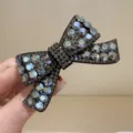 Pince à cheveux nœud strass scintillant pour femme, élégante barrette cristal noire. - Gris