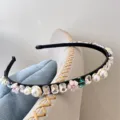 Delicate floral pearl rhinestone thin headband, elegant hair accessory for women styling detail. - Pink Flower