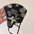 Fashion black face mask with gold butterfly patterns and sparkling crystal rhinestones accessory. - Black Butterfly