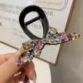 Rhinestone bow hair claw detail, elegant crystal hairpin for women daily styling. - Colorful