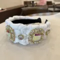 Diadema trenzada ancha cristal estrás vintage lujo accesorio de pelo mujer 1pza - Blanco