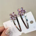 Pince à cheveux BB en cristal étincelant, pince latérale en métal tendance pour femmes au quotidien. - Rose