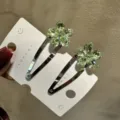 Pince à cheveux fleur cristal vert, pince latérale exquise, barrette métal brillante femme - Vert