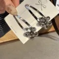 Pinces à cheveux clic-clac en métal argenté avec fleurs en cristal gris étincelantes. - Gris Transparent