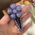 Pince à cheveux fleur cristal violet strass brillant barrette clip mignonne femme - Violet