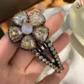Pince à cheveux fleur en cristal, barrette strassée élégante pour frange et coiffure chic. - Champagne
