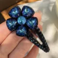 Pince à cheveux fleur en cristal bleu élégant strass pince latérale accessoires cheveux femme - Bleu