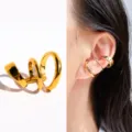 Gold multi-layer spiral ear cuff, minimalist metal C-shaped clip-on earring for women men. - Gold