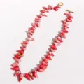 Handgemaakte rode barokke parel ketting met gouden OT sluiting vintage stijl sieraden. - Rood