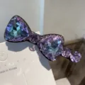 Pince à cheveux nœud en cristal style coréen, barrette strass violet pour frange et chic. - Violet