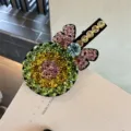 Pince à cheveux sucette en strass colorés, joli clip latéral pour un style quotidien mignon. - Vert clair