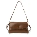 Damen braune leder schultertasche, elegante crossbody tasche mit goldfarbenem metallverschluss. - Braun
