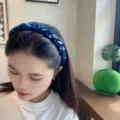 Diadema de terciopelo azul con pedrería de cristal, accesorio de pelo brillante. - Azul Zafiro