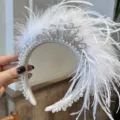 Weisse Feder Perle Tiara Haarreif elegante Luxus Haaraccessoires fuer Party Bankett Hochzeit - Weißer Feder-Stil