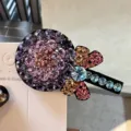 Pince à cheveux sucette strass colorée style coréen mignon clip latéral cristal brillant canard - Violet