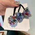 Rhinestone bow hair tie and crystal ball hair rope trendy fashion hair accessories for women. - Seven Color Bowknot Crystal Ball Set / 2 Pieces/Pack (With Cardboard)
