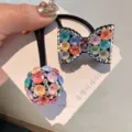 Colorful rhinestone bow and ball hair ties set, sparkling crystal pony tail holder. - Multicolor Bowknot Crystal Ball Set / 2 Pieces/Pack (With Cardboard)