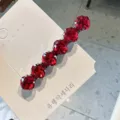Rode strass haarspeld glanzend elegante barrette pony eendebek clip voor vrouwen - Rood