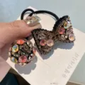 Korean rhinestone bow hair tie sparkling crystal ball pony tail holder hair accessory - Champagne Bowknot Crystal Ball Set / 2 Pieces/Pack (With Cardboard)