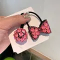 Korean style pink rhinestone bow and ball hair tie set, elegant fashion hair accessories for women and girls. - Pink Bowknot Crystal Ball Set / 2 Pieces/Pack (With Cardboard)