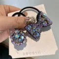 Rhinestone bow and sparkling ball hair tie, elegant crystal hair rope for chic bun hairstyles. - Purple Bowknot Crystal Ball Set / 2 Pieces/Pack (With Cardboard)