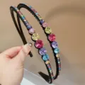 Serre-tête strass double brin brillant en cristal coloré accessoire de cheveux élégant pour femme - Multicolore Clair