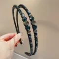 Serre-tête double en strass, bandeau cheveux cristal noir pour femmes élégantes. - Bleu Foncé et Gris Mixte