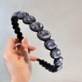 Barok kristallen haarband met anti-slip tanden en schitterende strass-steentjes voor styling. - Blauw