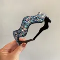 Gewellter Strass Haarreif für Damen, bunter Kristall Haarreif mit Anti-Rutsch Kopfschmuck - Blau-Mehrfarbig