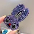 Lindo pasador de pelo de conejo con diamantes de imitación, pinza lateral de cristal morado - Púrpura