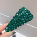 Pince à cheveux triangulaire en strass vert foncé, accessoire de mode brillant pour femmes. - Vert
