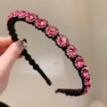 Serre-tête noir décoré de strass de fleurs de cristal roses scintillantes, accessoire de mode élégant - Rose