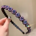 Serre-tete elegant a fleurs en cristal avec strass violets scintillants pour femmes, vintage. - Violet