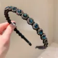 Serre-tete strass style baroque retro coreen cristal bleu fonce accessoire cheveux femme chic - Bleu Foncé