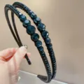 Dubbelstrengs strass haarband elegante fonkelende haartoebehoren donkerblauwe haarhoepel - Inktblauw