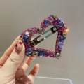 Barrette à cheveux en strass en forme de cœur dégradé rose pour coiffures élégantes. - Mélange Rose Violet
