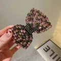 Détail de pince à cheveux nœud en strass, barrette cristal étincelante pour femmes. - Rose Gris