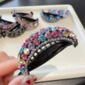 Pince à cheveux banane en strass cristal courbée griffe brillante attache queue de cheval détail - Multicolore Clair