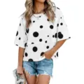 Women white polka dot short sleeve loose casual t-shirt top variant style summer fashion. - Polka Dot